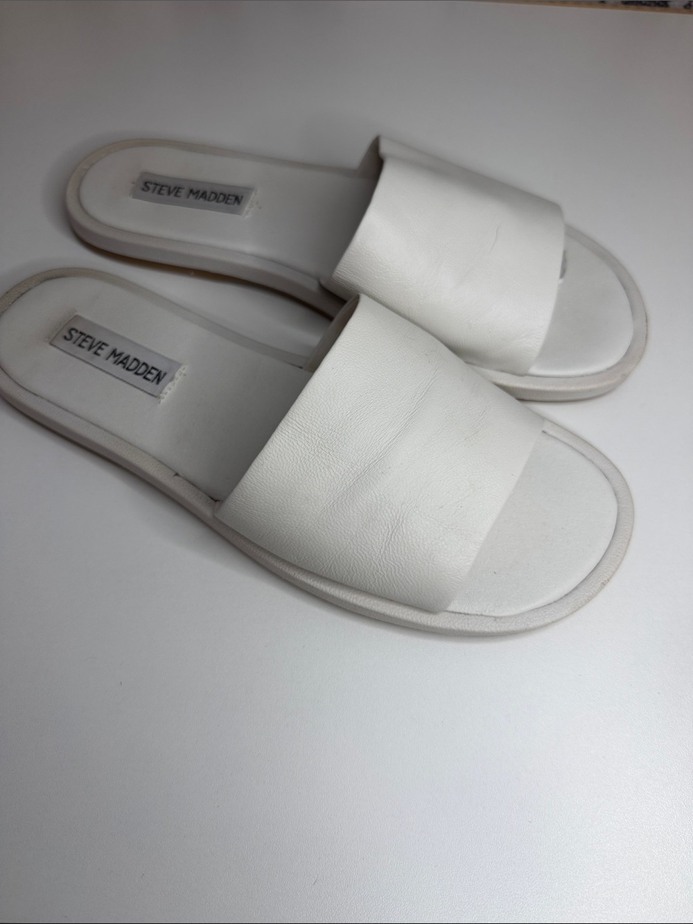 Steve Madden White Wide Strap Slide Sandals